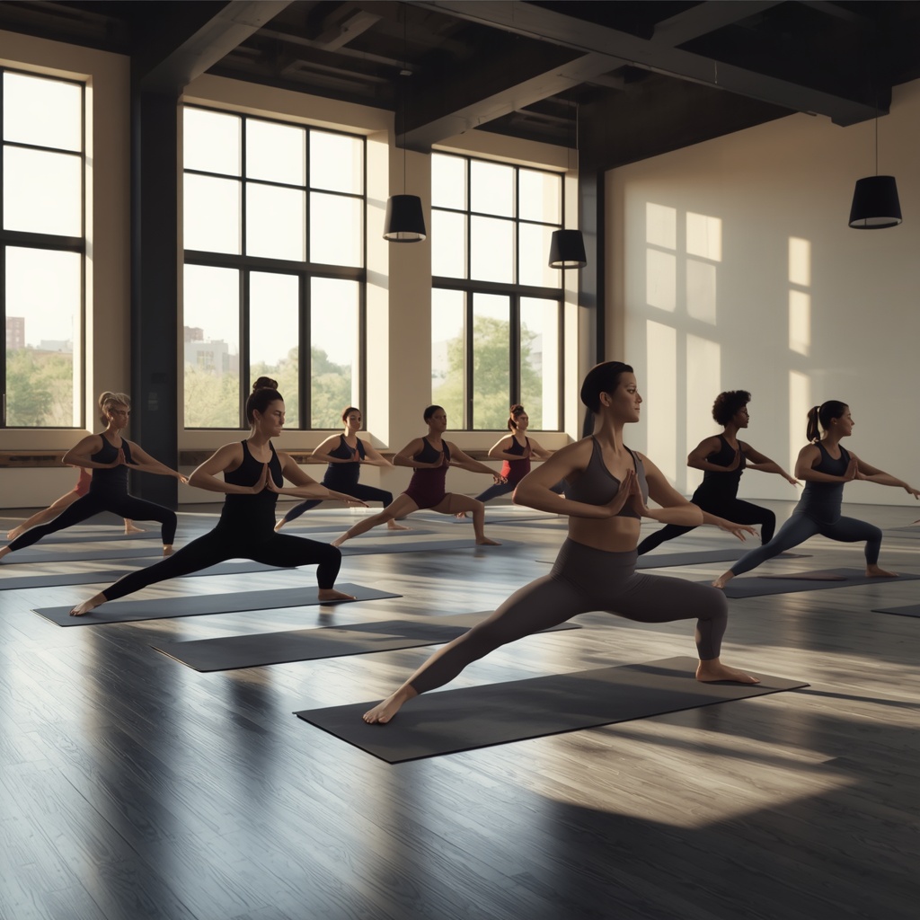 Alunas em aula de yoga na Academia Movement